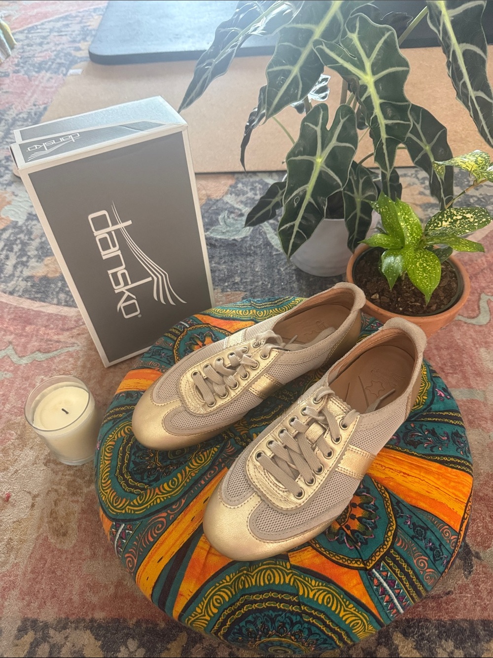 Dansko Women’s Metallic Gold Lace-Up Sneaker